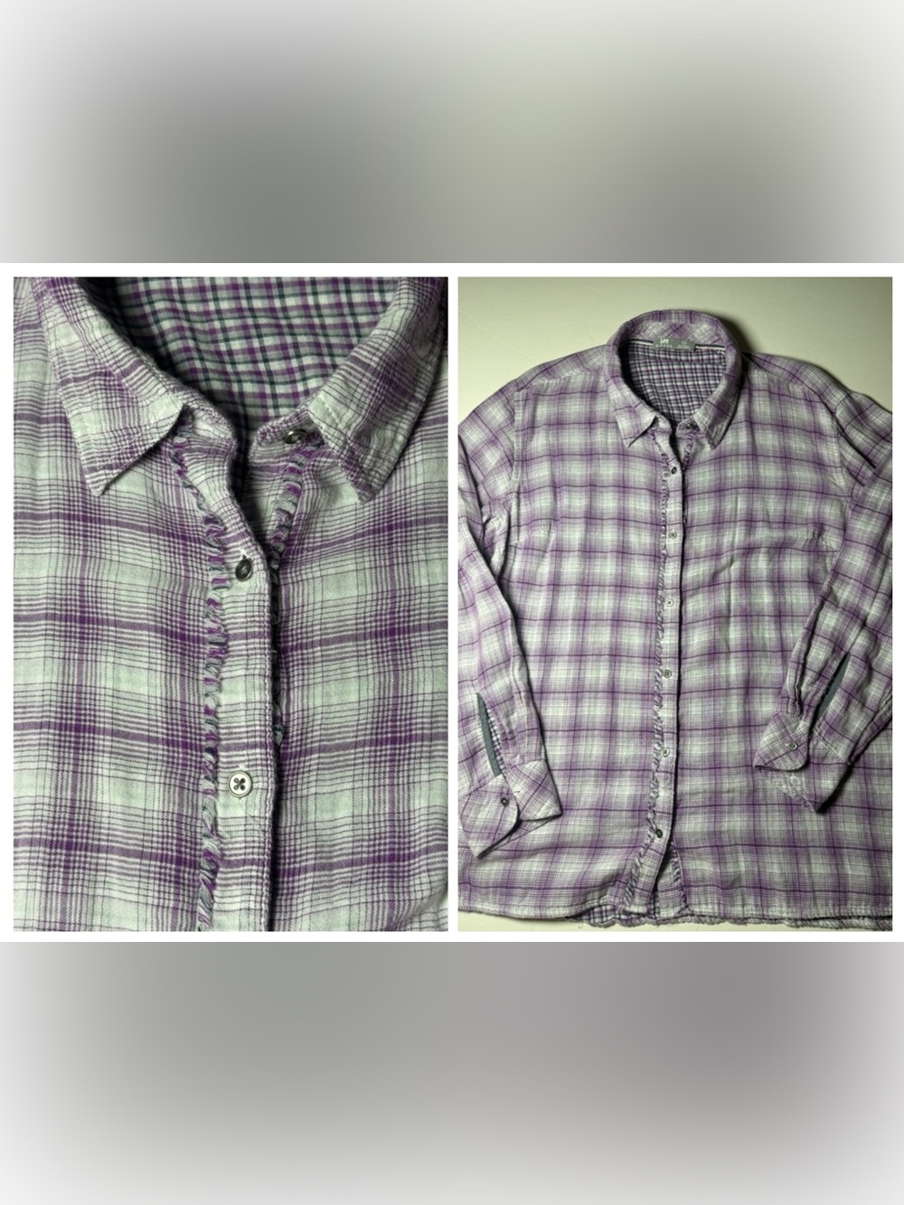 Lee Riders XXL Purple Plaid Cotton Gauze Button Down Shirt Fringe Trim